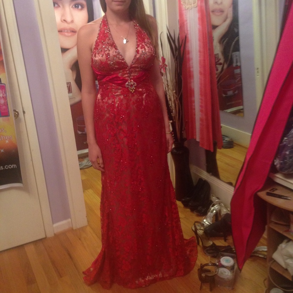 Red halter gown